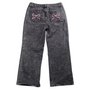 Disclosure Acid Wash Wide Leg Jeans Women 13/31 High Rise Pink Bow‎ Embroidered